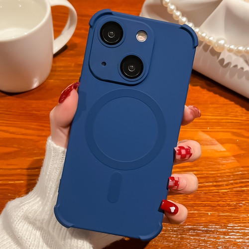 iPhone 14 Four-corner Shockproof Skin Feel MagSafe Magnetic Phone Case - Dark Blue