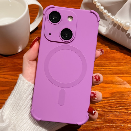 iPhone 14 Four-corner Shockproof Skin Feel MagSafe Magnetic Phone Case - Purple