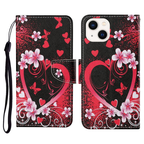 iPhone 14 3D Colored Drawing Flip Leather Phone Case  - Red Heart