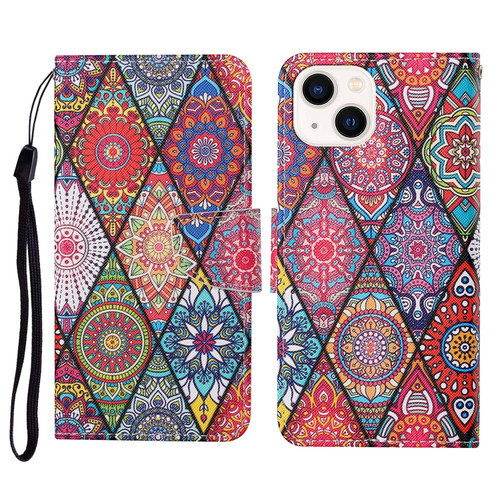 iPhone 14 3D Colored Drawing Flip Leather Phone Case  - Rhombus Totem