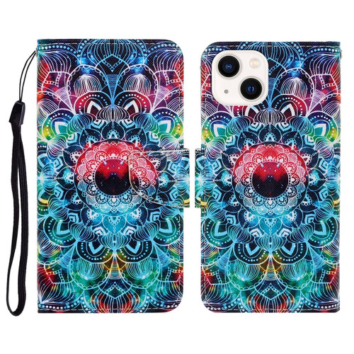 iPhone 14 3D Colored Drawing Flip Leather Phone Case  - Mandala