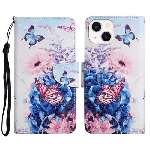 iPhone 14 3D Colored Drawing Flip Leather Phone Case  - Purple butterfly