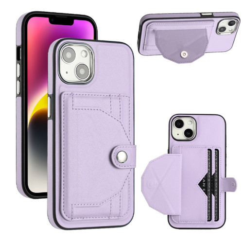 iPhone 14 Shockproof Leather Phone Case with Card Holder - Purple