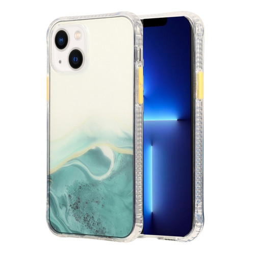 iPhone 14 Marble Pattern Glittery Powder Shockproof TPU + Acrylic Phone Case  - Green