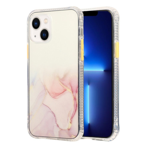 iPhone 14 Marble Pattern Glittery Powder Shockproof TPU + Acrylic Phone Case  - Pink