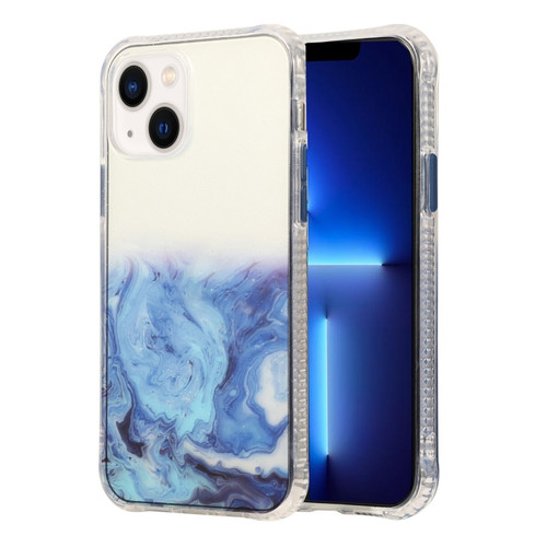 iPhone 14 Marble Pattern Glittery Powder Shockproof TPU + Acrylic Phone Case  - Blue