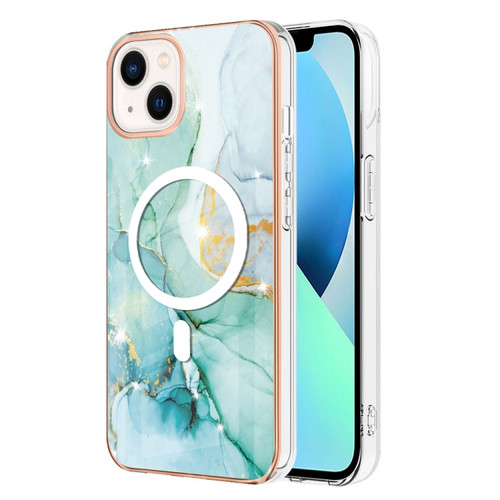iPhone 14 Marble Pattern Dual-side IMD Magsafe TPU Phone Case - Green 003