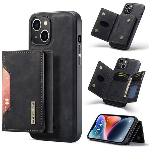iPhone 14 DG.MING M2 Series 3-Fold Card Bag Leather Case - Black