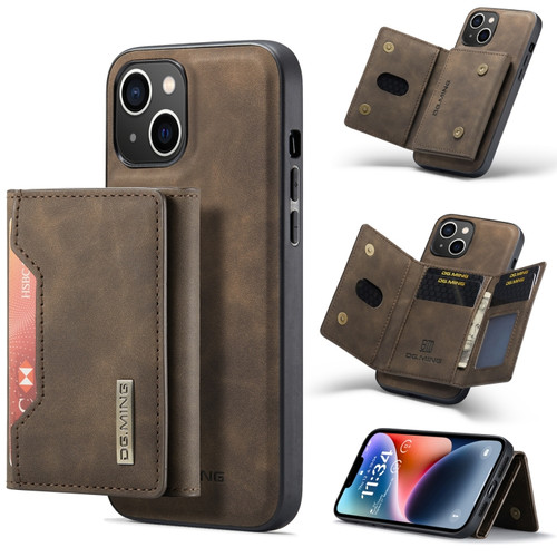 iPhone 14 DG.MING M2 Series 3-Fold Card Bag Leather Case - Coffee