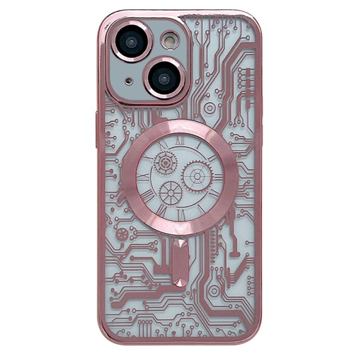 iPhone 14 Electroplated Circuit Board Pattern MagSafe Phone Case - Pink