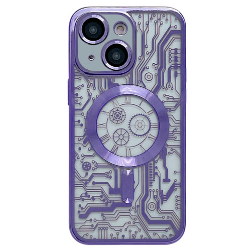 iPhone 14 Electroplated Circuit Board Pattern MagSafe Phone Case - Purple