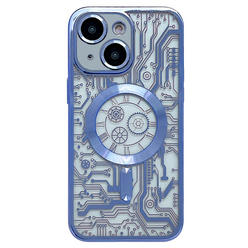 iPhone 14 Electroplated Circuit Board Pattern MagSafe Phone Case - Sierra Blue