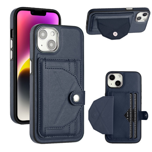 iPhone 14 Shockproof Leather Phone Case with Card Holder - Blue