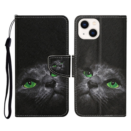iPhone 14 3D Colored Drawing Flip Leather Phone Case  - Black Cat