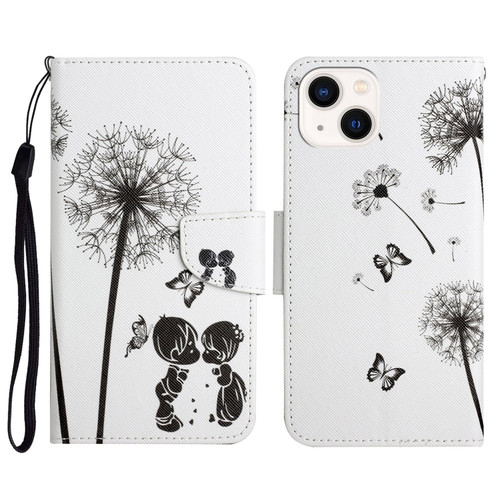 iPhone 14 3D Colored Drawing Flip Leather Phone Case  - Dandelions