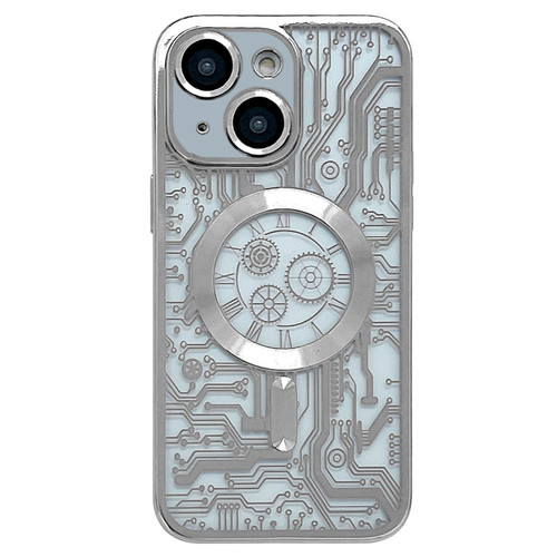 iPhone 14 Electroplated Circuit Board Pattern MagSafe Phone Case - Silver