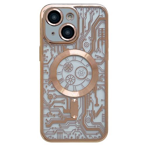 iPhone 14 Electroplated Circuit Board Pattern MagSafe Phone Case - Gold