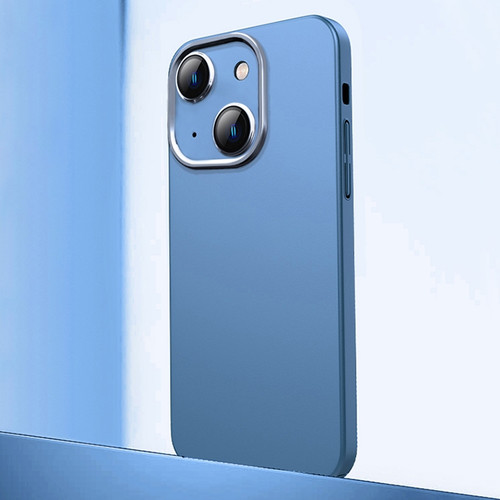 iPhone 14 Frosted Metal Material Phone Case with Lens Protection - Blue