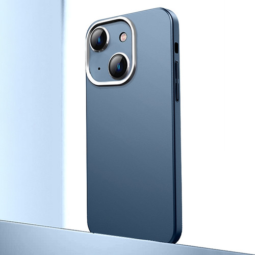 iPhone 14 Frosted Metal Material Phone Case with Lens Protection - Dark Blue