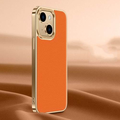 iPhone 14 / 13 Litchi Texture Genuine Leather Phone Case - Orange