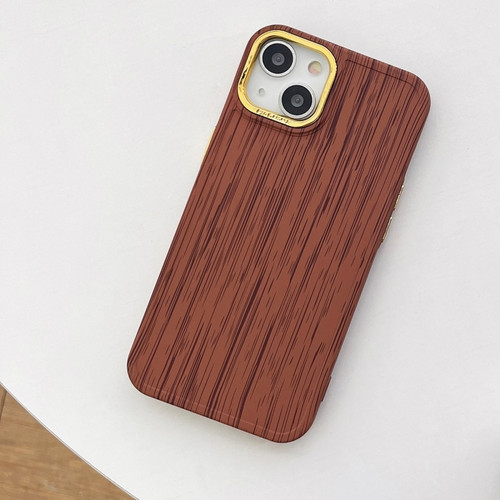 iPhone 14 Retro Wood Texture Shockproof Phone Case - Brown