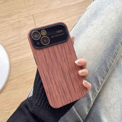 iPhone 14 Wood Grain TPU Phone Case with Lens Film - Brown