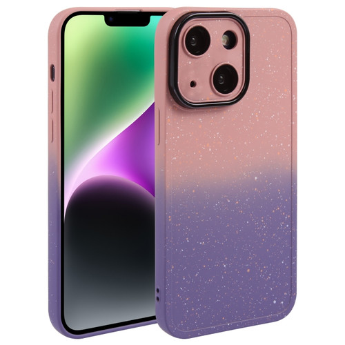 iPhone 14 Gradient Starry Silicone Phone Case with Lens Film - Pink Purple