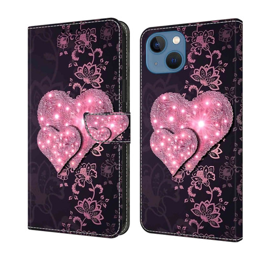 iPhone 13 / 14 Crystal 3D Shockproof Protective Leather Phone Case - Lace Love