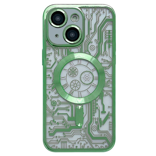 iPhone 14 Electroplated Circuit Board Pattern MagSafe Phone Case - Green