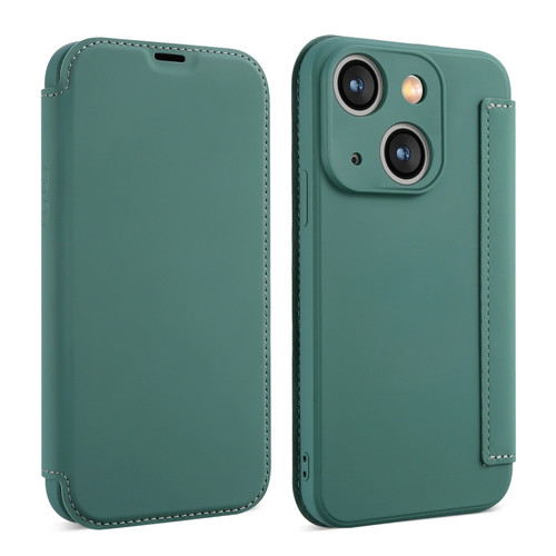 iPhone 14 Imitate Liquid Skin Feel Leather Phone Case with Card Slots - Green