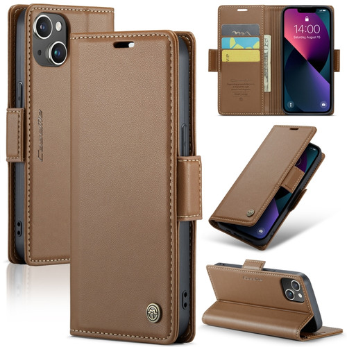 iPhone 14 CaseMe 023 Butterfly Buckle Litchi Texture RFID Anti-theft Leather Phone Case - Brown