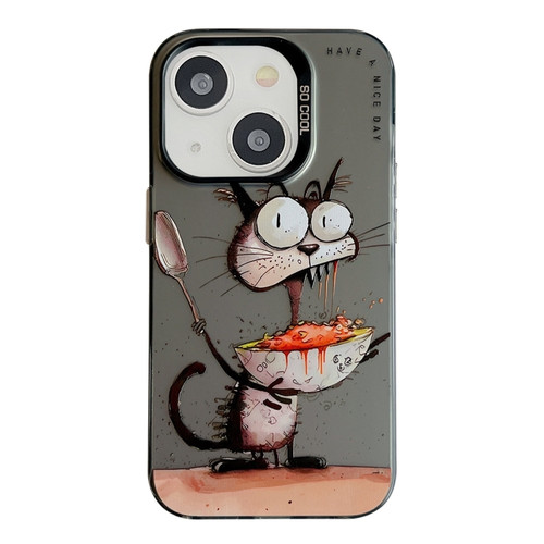 iPhone 14 Animal Pattern Oil Painting Series PC + TPU Phone Case - Eating Rat