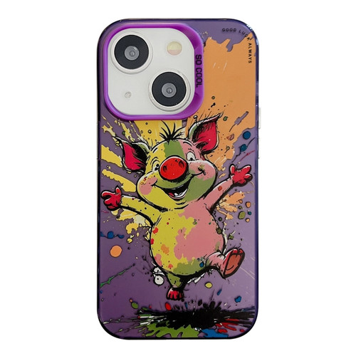 iPhone 14 Animal Pattern Oil Painting Series PC + TPU Phone Case - Happy Pig