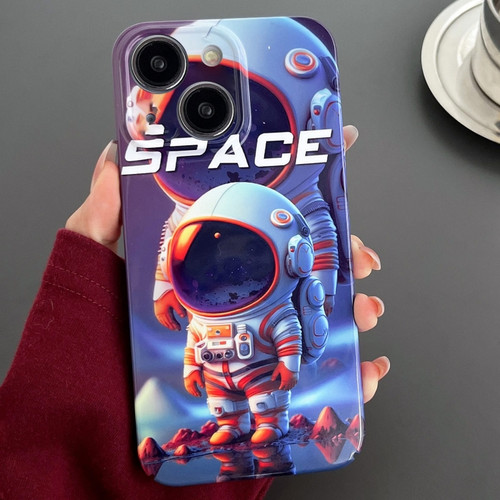 iPhone 14 Painted Pattern Precise Hole PC Phone Case - Orange White Astronaut