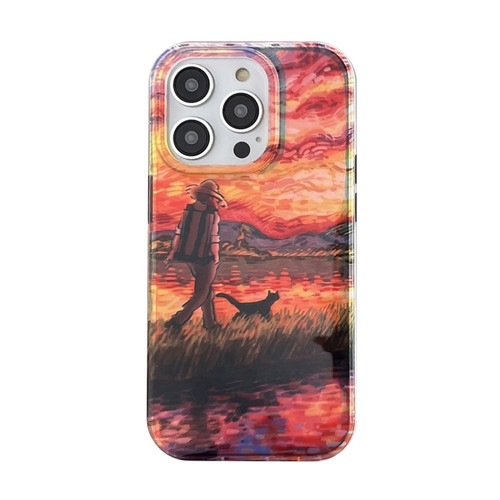 iPhone 14 Pro Dual-sided Lamination Oil Painting IMD Phone Case - Old Man and Dog