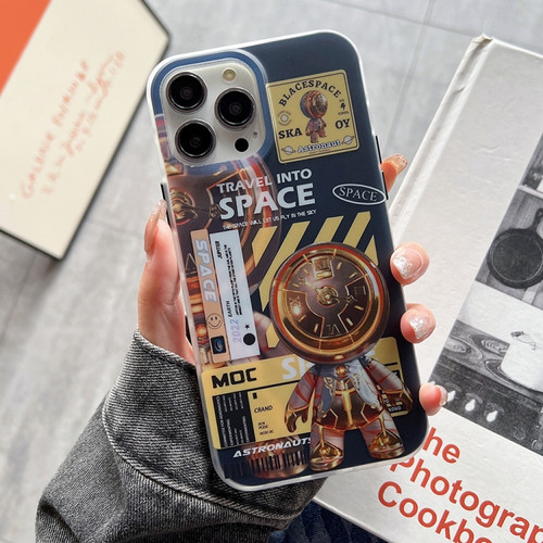 iPhone 14 Pro Dual-side IMD Astronaut Frosted Phone Case - Black Gold
