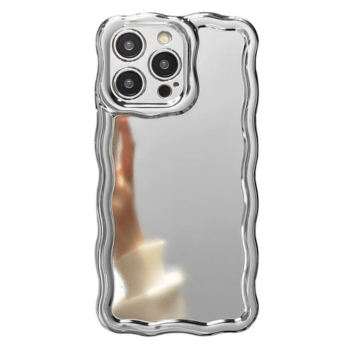 iPhone 14 Pro Electroplated Mirror Waves Silicone Phone Case - Silver