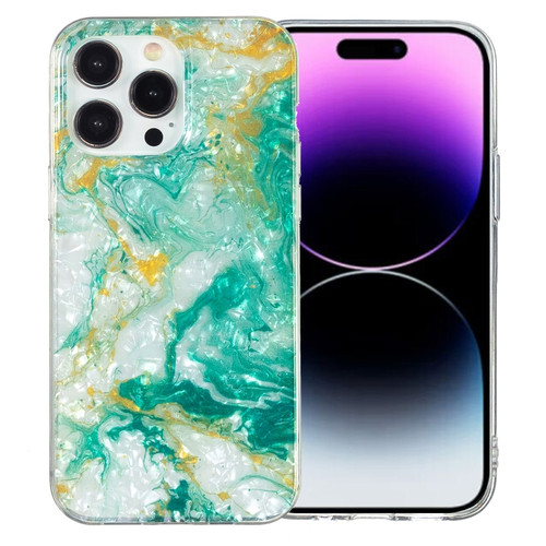 iPhone 14 Pro IMD Shell Pattern TPU Phone Case - Green Marble