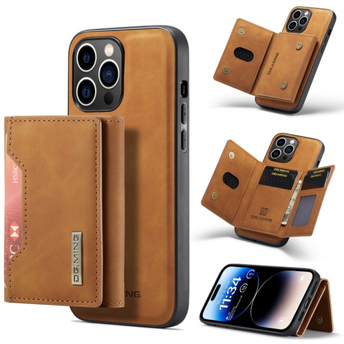 iPhone 14 Pro DG.MING M2 Series 3-Fold Card Bag Leather Case - Brown