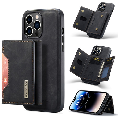 iPhone 14 Pro DG.MING M2 Series 3-Fold Card Bag Leather Case - Black