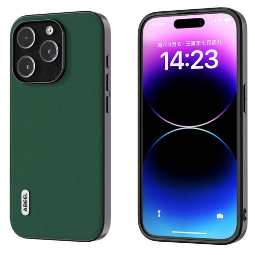 iPhone 14 Pro ABEEL Genuine Leather Silky Soft Black Edge Phone Case - Green