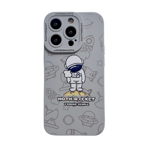 iPhone 14 Pro Liquid Silicone Astronaut Pattern Phone Case - Grey