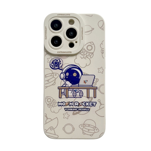 iPhone 14 Pro Liquid Silicone Astronaut Pattern Phone Case - White