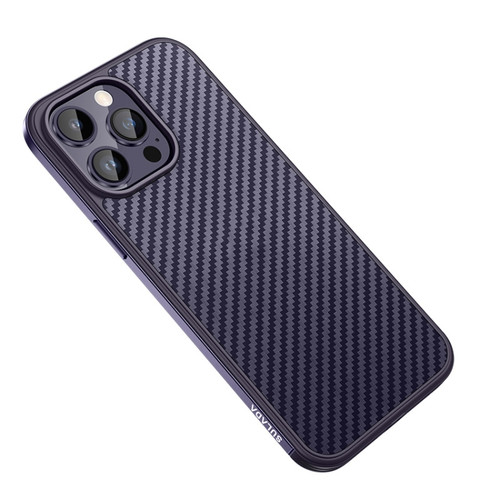 iPhone 14 Pro SULADA Carbon Fiber Textured Shockproof Metal + TPU Frame Case - Dark Purple