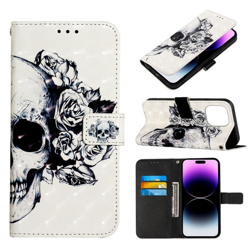 iPhone 14 Pro 3D Painting Horizontal Flip Leather Phone Case - Skull