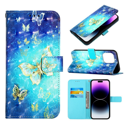 iPhone 14 Pro 3D Painting Horizontal Flip Leather Phone Case - Golden Butterfly