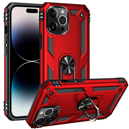 iPhone 14 Pro Shockproof TPU + PC Ring Holder Phone Case  - Red