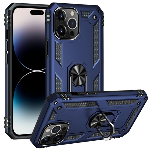 iPhone 14 Pro Shockproof TPU + PC Ring Holder Phone Case  - Blue