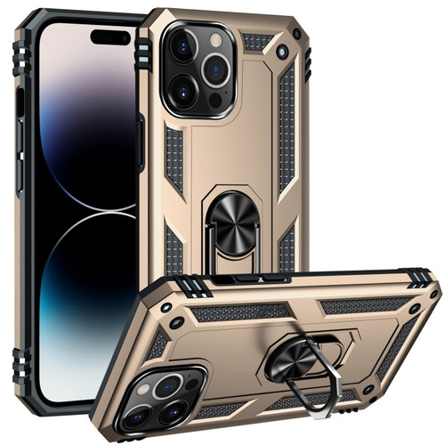 iPhone 14 Pro Shockproof TPU + PC Ring Holder Phone Case  - Gold