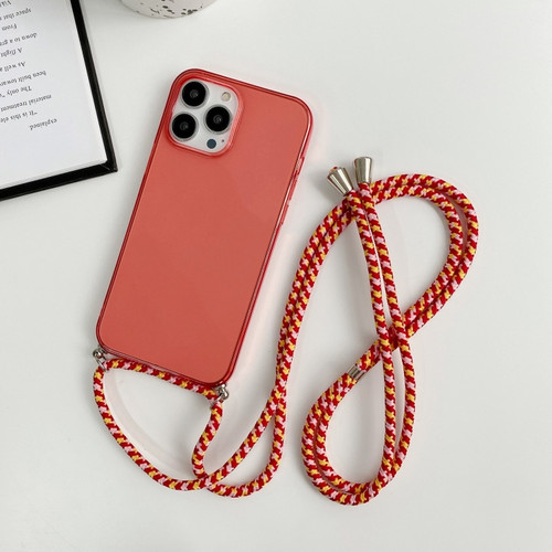 iPhone 14 Pro Thicken Colorful TPU Phone Case with Braided Lanyard - Red